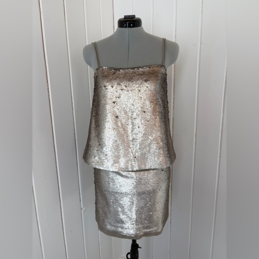 Banana Republic Collection  Sequin Double Dress – Metallic Silver